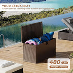 73 gal Brown Resin Deck Box, Outdoor Storage Box Waterproof Lockable, Patio Deck Box For Package Delivery, Outside Storage Box Container for Furniture Cushions, Garden Tools, Pool Accessories