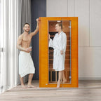 springspa Far Infrared Sauna for Home, Home Infrared Saunas up to 2 Person, Indoor Canadian Hemlock Wood Sauna Room with Near Zero Emf, 9 Chromo Therapy Lights, Bluetooth Speakers for Personal Spa