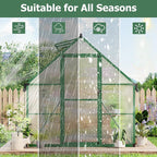6x7 FT Outdoor Greenhouse, Polycarbonate Greenhouse with Roof Vent and Ground Nails, Aluminum Large Walk-in Green House w/ Lockable Push Door for Outside Garden Backyard (Green, 6x7 FT)
