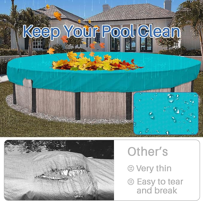ECOOPTS 18 ft Waterproof Round Polyester Pool Cover for Above Ground Pools, Swimming Pool Cover Protector Winter Safety Cover (Turquoise)