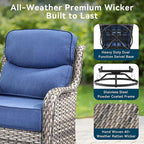 Luxury High Back Outdoor Furniture 6-Inch Thick Cushions with 50,000 BTU Gas Propane Fire Pit Tablet, Patio Furniture Set with Swivel Chairs, 6 PCS for Porch, Balcony, Deck and Yard