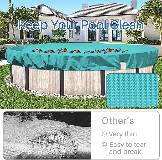 ECOOPTS 13 ft Round Pool Cover for Above Ground Pools, Swimming Pool Cover Protector Winter Safety Cover (Turquoise)