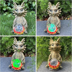 Solar Garden Statue Dragon Figurine with 7-Color Changing Solar Crackle Globe Lights- Loving Dragon for Patio,Balcony,Yard, Lawn-Unique Idea Gifts (Gray)