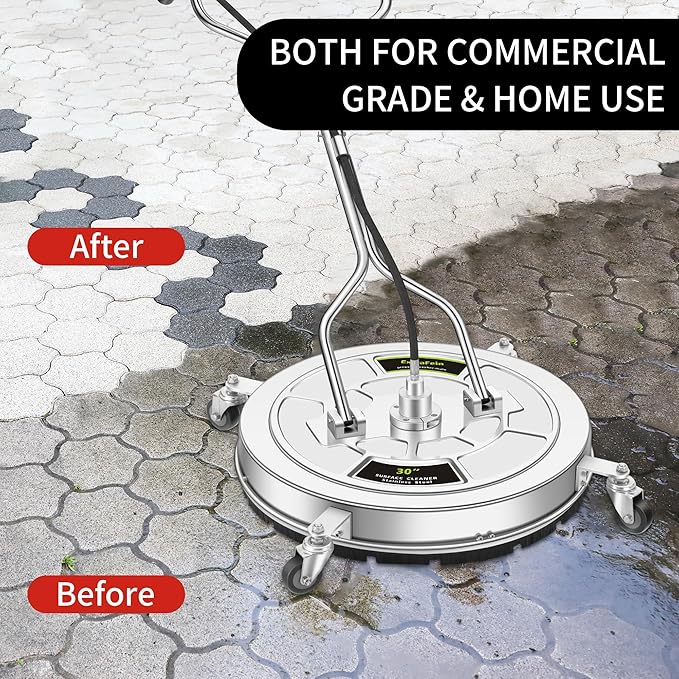 30" Pressure Washer Surface Cleaner Max with 4 Wheels, Stainless Steel Commercial Surface Cleaner for Pressure Washer, Dual Handle Power Washer Surface Cleaner for Concrete Driveway, 4500 PSI