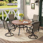DIFY 40.6" Round Outdoor Patio Dining Table for 4, All-Weather Metal Steel Slatted Patio Table with 1.57" Adjustable Umbrella Hole, for Lawn Garden Porch Backyard, Walnut