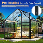 Amerlife 6x8x6.3 FT Ft Polycarbonate Greenhouse for Outdoors, Walk-in Design with Aluminum Frame, 2 Windows and Swing Door, Heavy-Duty Greenhouse Construction for Garden, Black