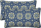 Honeycomb Outdoor Lumbar Toss Pillow Set, 22" W x 12" L, Medina Medallion Blue Lumbar Outdoor Pillows