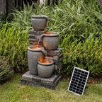 Teamson Home 30.7" 4-Tier Cascading Bowl Solar Powered Water Fountain for Outdoor Living Spaces, Gray
