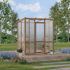 4x6FT Wooden Greenhouse with Cedar Frame, Outdoor Wood Greenhouses with Roof Vent, Wood and Polycarbonate Walk-in Greenhouse