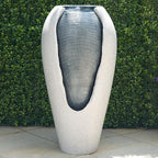 Alpine Corporation - 29" Tall Two Tone Ribbed Jar Floor Fountain with LED Lights – Elegant Indoor/Outdoor Water Feature, Easy Setup with Pump & Plug-in Design (Gray)