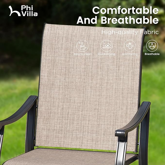 PHI VILLA 5 pcs Patio Round Dining Table and Chairs,Textilene Dining Chairs Sturdy and Durable and Round Metal Table with Umbrella Hole,Black Frame with E-Coating for Lawn,Garden