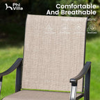 PHI VILLA 7 PCS Outdoor Dining Table and Chairs,Sling Chairs with Textilene Fabric and Large Metal Table with Umbrella Hole,Durable,Sturdy and Rustproof Outdoor Furniture Set for Outside,Garden