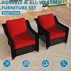 Vista Vibe 2 Pieces Outdoor Armchairs, Patio Conversation Furniture Set, Washable Cushions, Luxurious Hand-Woven PE Rattan, Garden, Bistro, Deck, Backyard (Brown/Red)