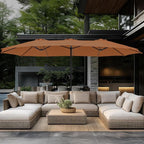 GREEN PARTY 15 ft Rectangle Patio Umbrella with Base Included, Double-Sided Table Umbrella with Crank, Large Outdoor Umbrellas for Patio Poolside Garden Backyard, Tawny