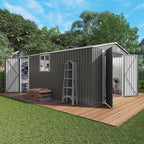 10x14x6.7FT Outdoor Storage Shed, Galvanized Steel Garden Shed with Lockable Door & Window, Waterproof Metal Tool Storage for Garden, Backyard, Patio, Lawn(Grey)