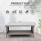 WAROOM Outdoor PE Wicker Coffee Table - Patio Rattan Garden Side End Tea Table with Glass Top Furniture, Grey