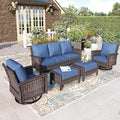HERA'S HOUSE Wicker Patio Furniture Set, 35" High Back Swivel Chairs with 5.5" Thick Cushions, 5 Pieces Outdoor Seating Furniture, Deck Conversation Set with Ottomans for Lawn Yard Porch, Blue