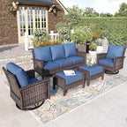 HERA'S HOUSE Wicker Patio Furniture Set, 35" High Back Swivel Chairs with 5.5" Thick Cushions, 5 Pieces Outdoor Seating Furniture, Deck Conversation Set with Ottomans for Lawn Yard Porch, Blue