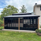 PURPLE LEAF 12' X 20' Sunroom Patio Hardtop Gazebo Double Top Galvanized Steel Screen House Aluminum Sun Room Outdoor Solarium for Garden Backyard and 36 Solar String Light