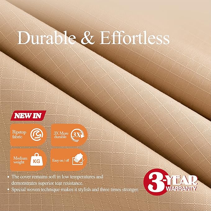 WJ-X3 Outdoor Loveseat Cover for 2-Seater Sofa, Waterproof & Heavy-Duty, Windproof Design, 58" W x 40" D x 35" H, Beige & Coffee