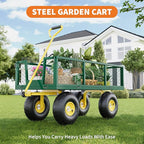 900 Lbs Garden Wagon, 2-in-1 Heavy-Duty Steel Garden Cart, with 10 Inch All-Terrain Tires and Removable Mesh Side Panels, 180° Rotating Handle, Metal Utility Yard Trailer, Outdoor Gardens Wagon Cart