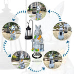 Solar Rabbit Garden Statues Outdoor Décor with Lantern- Rabbit Figurines Solar LED Light Lawn Ornaments - Yard Decorations for Patio, Balcony, Backyard -Unique House Warming Gifts for Mom