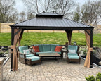 PURPLE LEAF 12' x 14' Hardtop Gazebo Outdoor Metal Roof Sun Shade Tent with Curtains and Netting Patio Canopy Permanent Pavilion