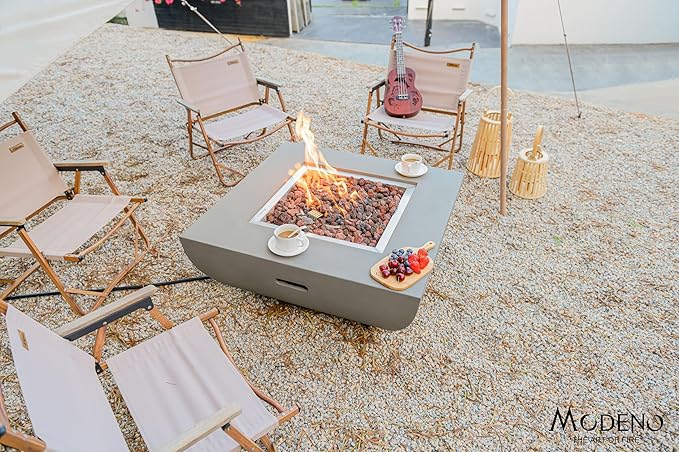 AMS Fireplace | Modeno | Westport | Firepit Table | Cover and Lava Rocks Included | (Fuel: Liquid Propane - Light Gray)