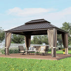 GREEN PARTY 12 X 16ft Hardtop Gazebo with Nettings and Curtains, Heavy Duty Double Roof Galvanized Steel, Outdoor Aluminum Gazebos Pergolas for Patios, Backyard, Deck, Garden, Lawns
