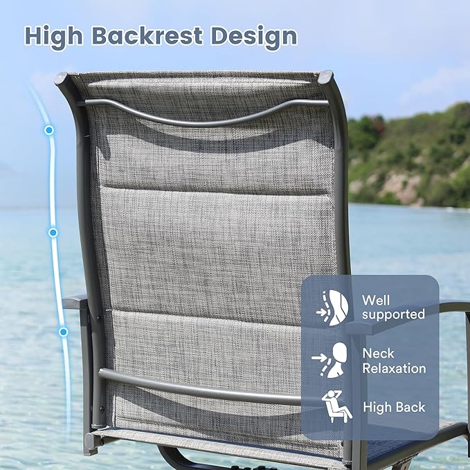 VICLLAX Outdoor Dining Set for 8, Outdoor Furniture Includes 60" Round Patio Table and Swivel Padded Chairs, Grey Tabletop and Fabric