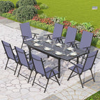 PHI VILLA 7 Piece Outdoor Patio Dining Set, Adjustable Folding Patio Chairs Reclining (Blue) with Extendable Metal Steel Dining Table for Outdoor, Garden, Lawn
