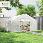 Outsunny 13' x 10' x 6.5' Hoop House Greenhouse with Large Windows and Zippered Door, Large Walk-in Tunnel Green House with Upgraded Galvanized Steel Frame, PE Cover, Gardening Plant Hot House, White