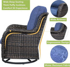Outdoor Wicker Patio Furniture Set - 5 Piece Rattan Patio Conversation Set with 2 Rocking Swivel Chairs,2 Ottomans and 1 Loveseat for Porch Deck Backyard Garden(Brown/Blue)