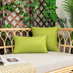 Kevin Textile Pack of 2 Outdoor Waterproof Throw Pillow Covers Spring Decorative Farmhouse Checkered Square Solid Cushion Cases for Patio Garden Porch Sofa Green 18x18 inch