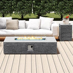 UPHA 56-inch Outdoor Propane Gas Fire Pit Table 50000 BTU Concrete Rectangle FirePit for Outside Patio with Propane Tank Cover, Wind Guad, Blue Glass Rocks, Rain Cover, Grey Horizontal Stripe