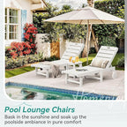 Outdoor Chaise Lounge Chairs with Table, 2-Piece, 26.8” Super Wide Lounge Chair Outdoor, HDPS Pool Chairs with 5 Positions, Patio Lounge Chair with Wheels for Pool,Lawn,Backyard, White