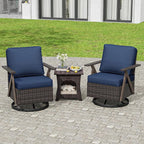 Outdoor Swivel Rocker Chairs, 3 Pieces Wicker Swivel Patio Chair with Rattan Side Table, Patio Furniture Set for Outside Porch Deck