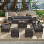 13 Pieces Outdoor Patio Furniture Set with Propane Fire Pit Table Outdoor Furniture Patio Sectional Sofa Conversation Sets w/ETL Approved 43" Gas Outdoor Fire Table & Coffee Table (Grey)