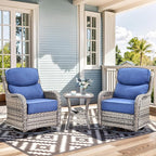 Luxury High Back Outdoor Swivel Rocker Patio Chairs with Side Table & 6-Inch Thick Cushions, 3 Pieces Patio Furniture Set for Porch, Balcony, Deck and Yard