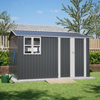 10X8 FT Outdoor Storage Shed,Metal Shed W/Window,Floor Frame & Lockable Swing Door,Garden Tool House W/ 4 Air Vents & Sloped Roof,for Backyard Patio Lawn,Gray