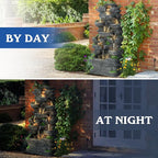 Garden Waterfall Fountain Outdoor - Water Fountains and Waterfalls, Outdoor/Indoor Floor Standing Resin Water Fountain with LED Light for Patio, Garden and Backyard, Deck, Porch, Home (40" H)