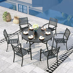 Sophia & William Round Patio Table and Chairs Set, Outdoor Dining Set for 6, 7 Piece Metal Patio Furniture, 54" Black Table(Diamond)