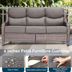Luxury High Back Outdoor Furniture 6-Inch Thick Cushions with 50,000 BTU Gas Propane Fire Pit Tablet, Patio Furniture Set with Swivel Chairs, for Porch, Balcony, Deck and Yard