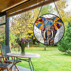 Stained Glass Window Hanging, Colorful Elephant Sun Catcher for Door Home Decor Animal Suncatcher Christmas Mother's Day Birthday Gifts for Women Men Mom and Nana 6.3 in