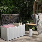 110 Gallon Pro Outdoor Storage Box, Waterproof Resin Deck Box for Patio, Pool, and Garden, Lockable Bin for Cushions, Tools, and Accessories, UV-Resistant, Grayish Brown