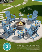 SERWALL Round Outdoor Side Table Set of 4, HDPE Small Adirondack Double End Table, Navy