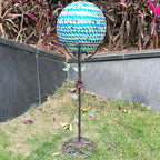 24.5"H Vintage Gazing Globe Stand, Metal Gazing Ball Holder with Cast Iron Base, Garden Gazing Ball Display Stands for 10 Inches Gazing Globes, Glass Ball Stand Holder for Indoor Outdoor Lawn Patio