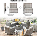ovios 9 Pieces Patio Furniture Set, Outdoor Wicker Sectional Sofa with 2 Swivel Chairs Coffee Table, Modern Modular Deep Seat Rattan Couch Conversation Sets, Beige