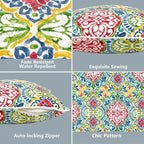 LVTXIII Outdoor Lumbar Pillow Covers 12"x20", Covers ONLY, 2 Pack 30x50cm Lumbar Cushion Cover with White Piping for Home Patio Garden Sofa Bench, Damask Red