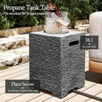 UPHA 56-inch Outdoor Propane Gas Fire Pit Table 50000 BTU Concrete Rectangle FirePit for Outside Patio with Propane Tank Cover, Wind Guad, Blue Glass Rocks, Rain Cover, Grey Horizontal Stripe